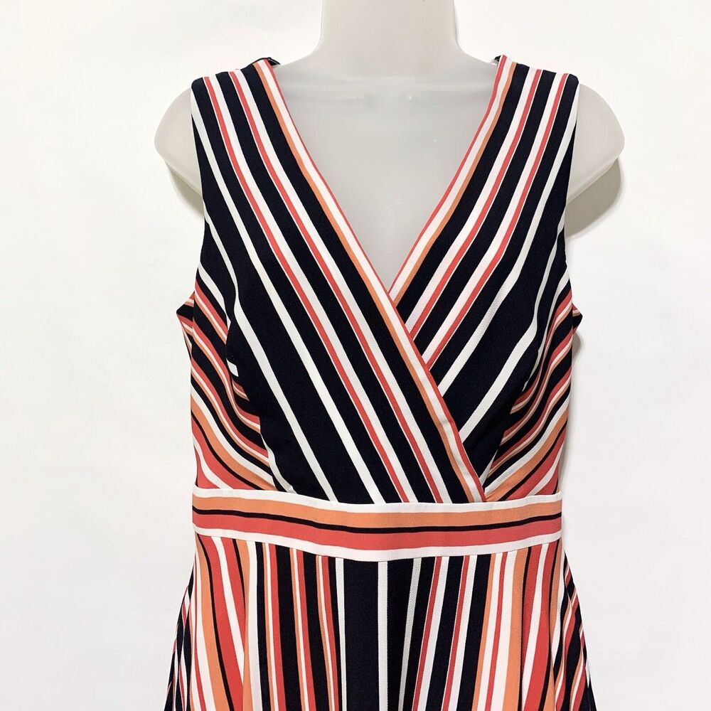 Karl Lagerfeld Size 4 Striped Asymmetrical Handkerchief Hem Dress Faux Wrap - Picture 6 of 14